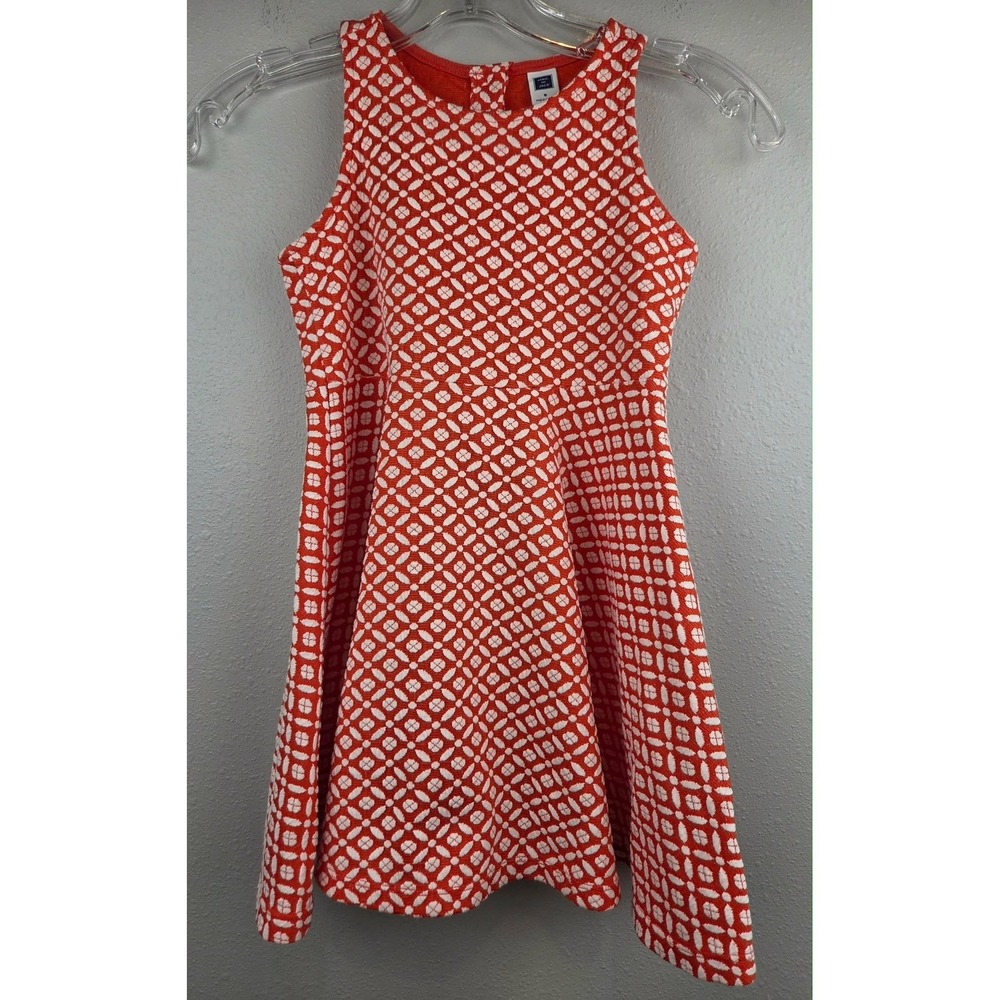 Janie and Jack Girls Orange White Geometric Bow Back Fit Flare Knit Dress Size 5